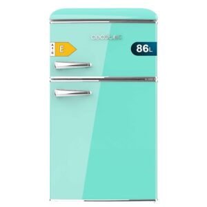 Cecotec Small Fridge - 2 Door Fridge - Retro 86L Bolero CoolMarket 2D Origin 86 Green E. 35" Height and 19.25" Width, Energy Class E, Ice Compartment, Interior Lighting and...