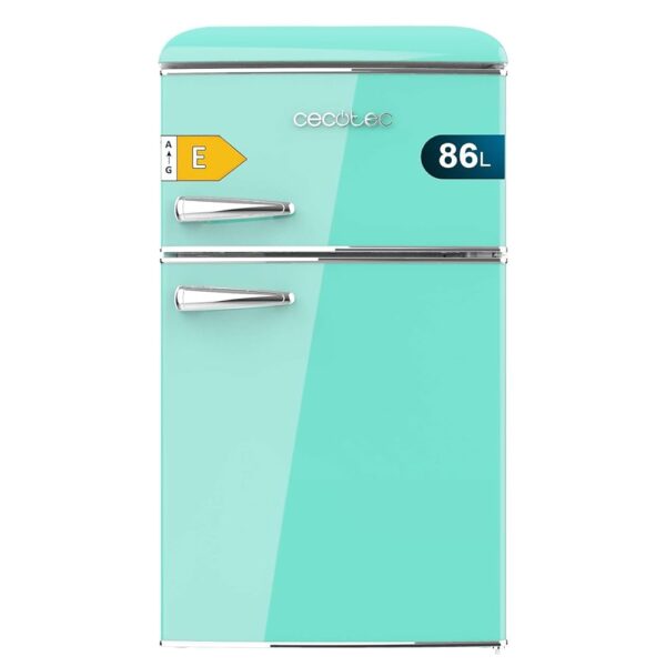 Cecotec Small Fridge - 2 Door Fridge - Retro 86L Bolero CoolMarket 2D Origin 86 Green E. 35" Height and 19.25" Width, Energy Class E, Ice Compartment, Interior Lighting and...