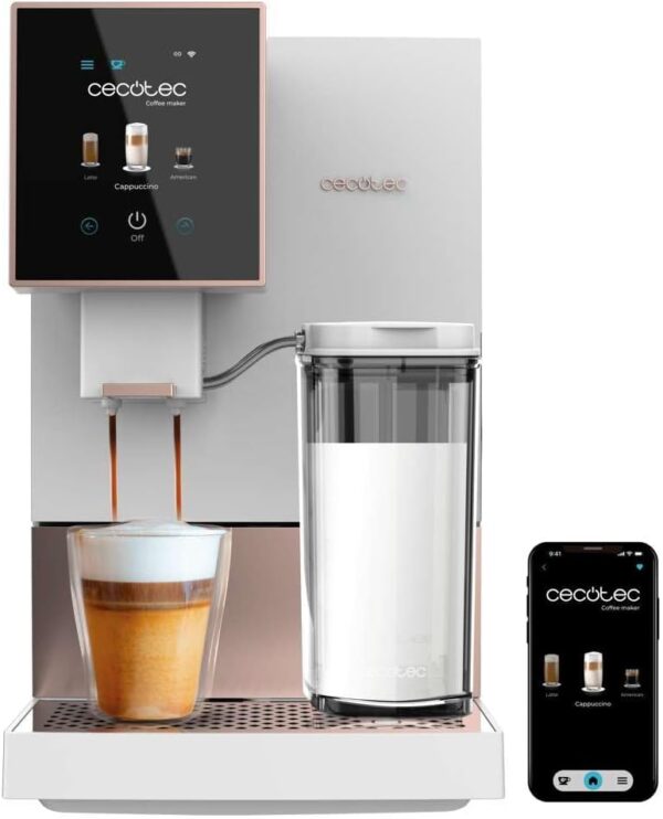 Cecotec Superautomatische Kaffeemaschine Cremmaet Compactccino Connected White Rose. 19 Bar, TFT-Bildschirm und WLAN, Thermoblock-System, Milchtank, 150 g Kaffeebohnenbehälter,...