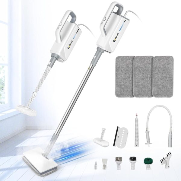 CGOLDENEWALL Steam Mop Floor Steam Cleaner, 360 ml Water Tank, 2 Steam Levels, 3 m Cable, with 12 Cleaning Accessories, for Hard Floors, Tiles, Windows, Kitchen
