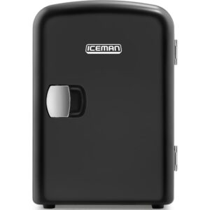 Chefman Iceman Black Portable Mini Fridge, Cools and Warms, Small Fridge with 4 Litres, 6 Compartments for Cosmetics, Snacks, Makeup, AC/DC Power, House/Car/Bedroom
