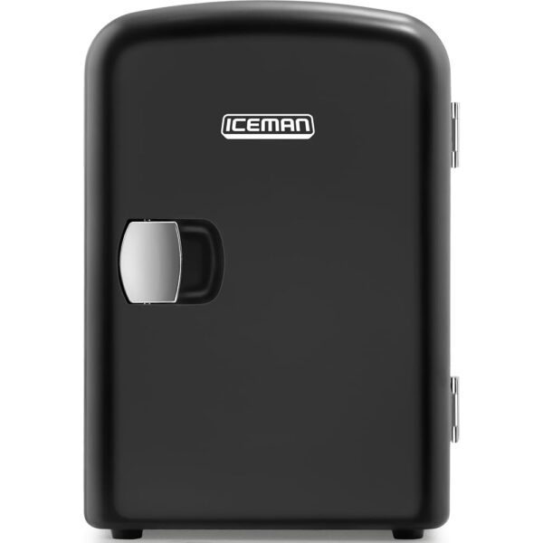Chefman Iceman Black Portable Mini Fridge, Cools and Warms, Small Fridge with 4 Litres, 6 Compartments for Cosmetics, Snacks, Makeup, AC/DC Power, House/Car/Bedroom