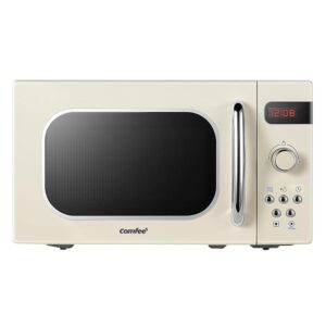 Comfee CMSRO 20 di cr Microwave Retro Style, Retro Microwave Oven with 8 Auto Menus, 5 Cooking Power Levels, Express Cooking Button, 20 L, 800 W, Apricot Cream
