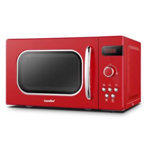 Comfee CMSRO 20 di rd Retro Microwave with 8 Automatic Menus, 5 Power Levels, Pressure Cooker Button, 20 L, 800 W, Passionate Red.