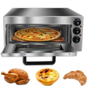 Commercial Pizza Oven 14 Inch Electric Pizza and Snack Oven on Countertop, Single Layer, Stainless Steel with Stone and Shelf, Multipurpose Pizza Maker for Pizza, Pretzels,...