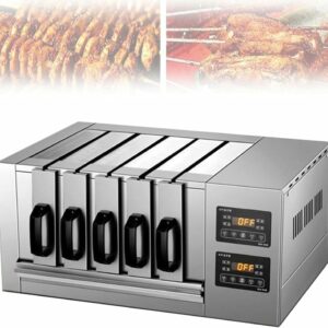 Commercial Vertical Schewers Oven, 4200 W Stainless Steel Electric Grill Box, Adjustable Temperature 0-300 °C, Capacity 5 x 10 Schewers, with Oil Drain Tray