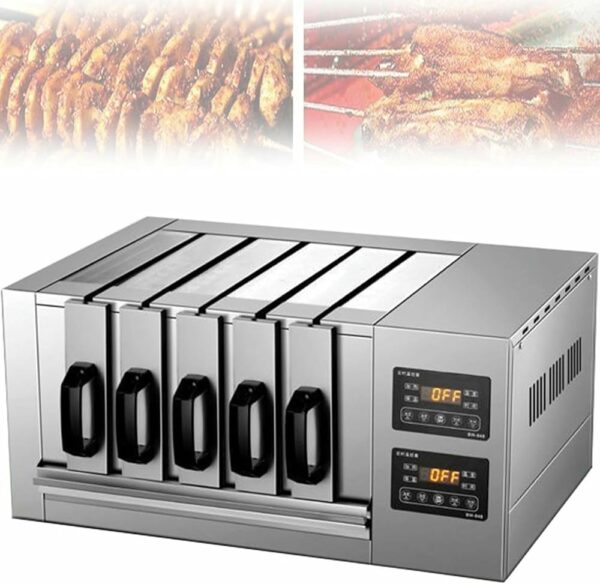 Commercial Vertical Schewers Oven, 4200 W Stainless Steel Electric Grill Box, Adjustable Temperature 0-300 °C, Capacity 5 x 10 Schewers, with Oil Drain Tray