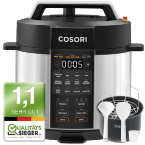 COSORI Pressure Cooker, 9-in-1, Multi-Cooker with 14 Functions, 5.7 L Pressure Cooker, Rice Cooker, Steamer, Yoghurt Maker, Slow Cooker and Sous Vide, Saute Pan, Recipe Book,...