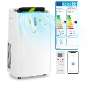 COSTWAY Mobile Air Conditioner 14000BTU, Air Conditioner with Exhaust Hose, 5-in-1 Cooling, Heating, Dehumidifying, Ventilating & Sleep Mode for Rooms up to 135 m³, Remote...
