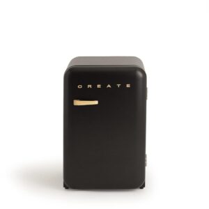 CREATE Retro Fridge 83.5 Wood Fridge in Black, Wood Handle, 98 W, Low Consumption, 2 Shelves, Temperature Control, Bottle Holder, 56 x 54 x 84 cm