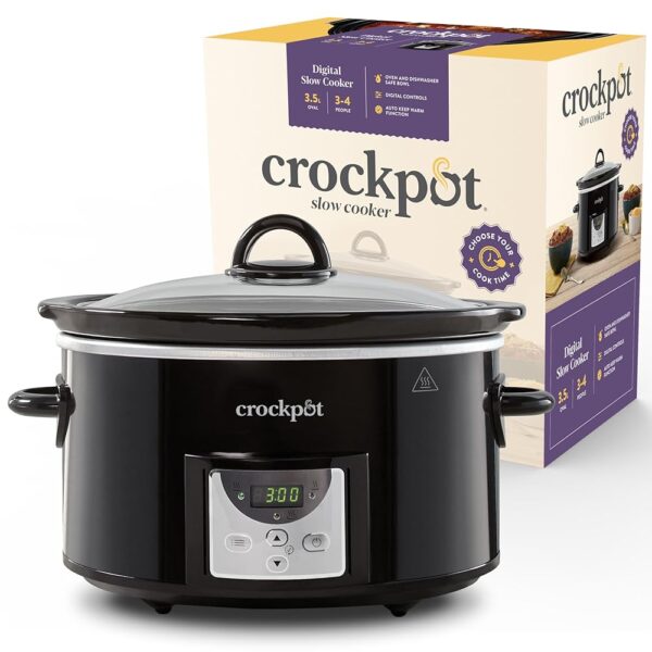 Crockpot Digital Slow Cooker | 3.5L (3 to 4 People) | Programmable Countdown Timer | EU Plug with 2 Pins | Black [CSC113X]