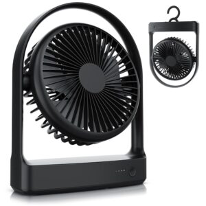 CSL - USB Table Fan Wireless - with Battery - Mini Fan - DC Motor Brushless Silent Very Quiet - Up to 18 Hours Running Time - 320° Swivel Range - Black