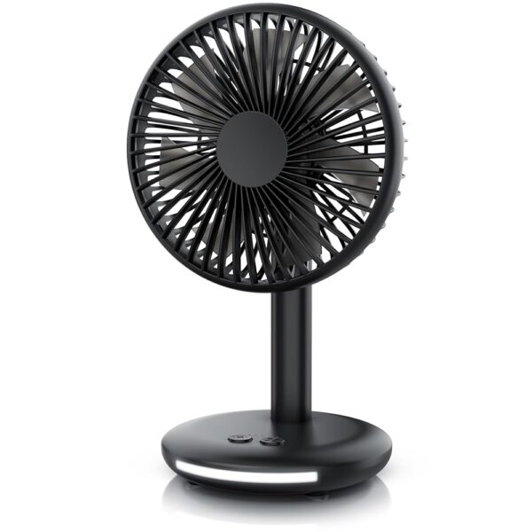 CSL - USB Table Fan Wireless - with Battery - Mini Fan - DC Motor Brushless Silent Very Quiet - Light Bar in Base - Black