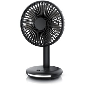 CSL - USB Table Fan Wireless - with Battery - Mini Fan - DC Motor Brushless Silent Very Quiet - Light Bar in Base - Black