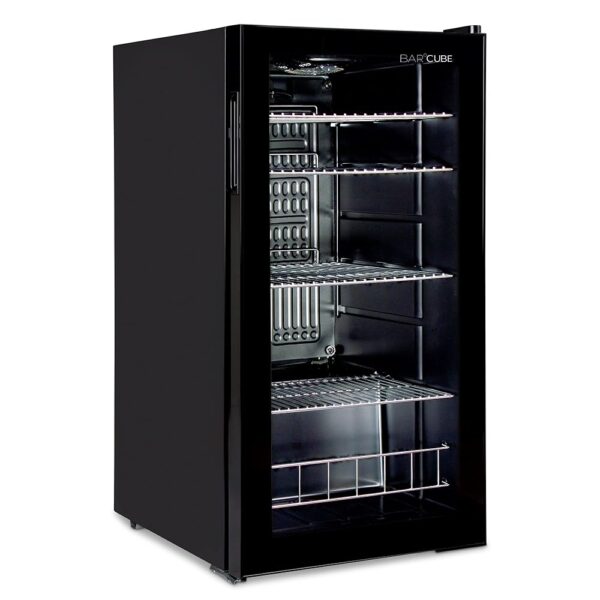 °CUBES Drinks Fridge 90 L with Glass Door and 4 Variable Shelves, Compact Bottle Fridge, Perfect for Home, Office, Parties & Gastro, Stylish Fridge with Glass Door, Black