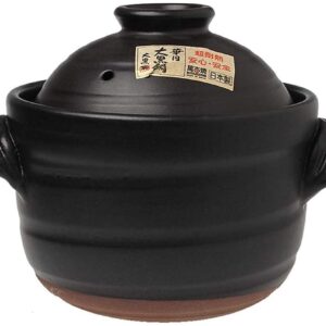 CUNTO Rice Pot, Japanese Rice Cooker with Double Lid, Round Ceramic Pot, Heat Resistant Glazed Stoneware Pot (2.3L)