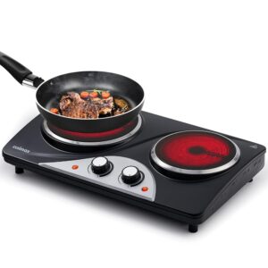 CUSIMAX 2100 W Double Hob 2 Plates with Infrared Heat, Mobile Hob 2 Hobs for Camping, Stainless Steel Hobs 2 Electric with Adjustable Temperature, Black