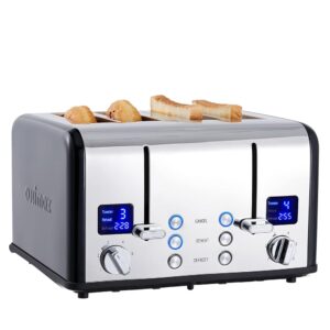 CUSIMAX Toaster 4 Slices, Stainless Steel Toaster with LED Display, 4 Extra Wide Slots, Black Toaster, 2 Individual Control Panels with 6 Browning Levels, Cancel, Warm Up &...