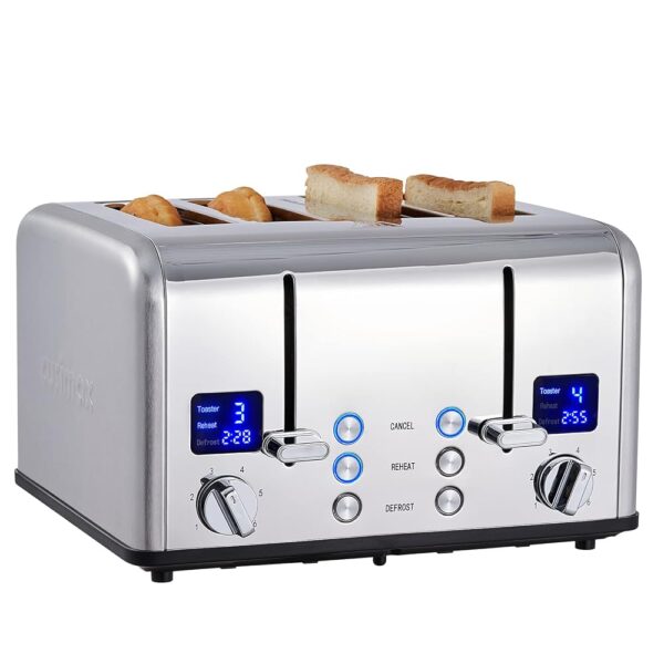 CUSIMAX Toaster 4 Slices, Stainless Steel with LED Display & 4 Extra Wide Toaster Slots, 2 Individual Control Panels with 6 Browning Levels, Cancel, Reheat & Defrost Function