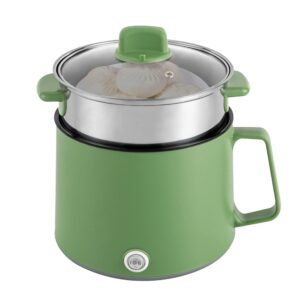 DAOHHFO 1.7 L Electric Hot Pot with Steamer, 220 V Mini Multicooker, Portable Non-Stick Pot with Double Power Control, Travel Electric Frying Pan for Home Office Dorm (Green)