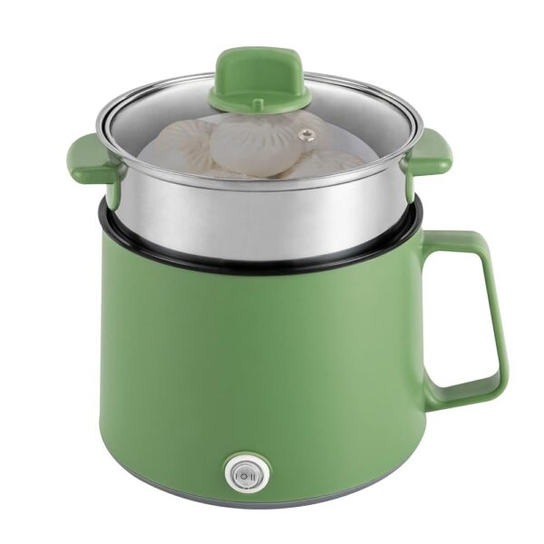 DAOHHFO 1.7 L Electric Hot Pot with Steamer, 220 V Mini Multicooker, Portable Non-Stick Pot with Double Power Control, Travel Electric Frying Pan for Home Office Dorm (Green)
