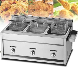 DDZJTPP Professional Gas Fryer with Stainless Steel Spice Plate, Adjustable Firepower, Includes Baskets and Lids, Commercial Fryer for Home, Kitchen, Easy to Clean, 3 Tank