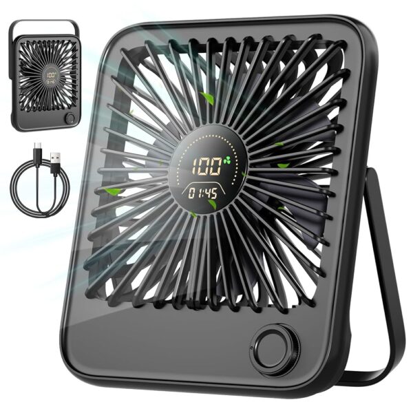 Dealswin Table Fan, Very Quiet, Continuous, 1-100 Regulators with LED Display, USB Fan, Small, Portable, 3600 mAh Battery, Mini Fan for Sleeping, Office, Home, Outdoors,...