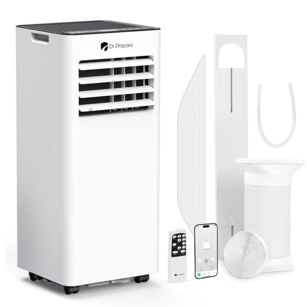 DR.PREPARE Mobile Air Conditioner 7000 BTU with App, 4-in-1 Mobile Air Conditioner, Portable Cooling, Dehumidifier, Fan & Sleep Mode with Remote Control, Cools up to 20 m²,...