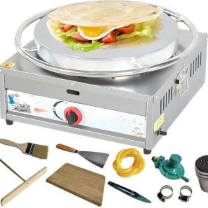DSeenLeap Commercial Crepe Maker, Pancake Griddle, Large Hot Plate, Non-Stick Electric Griddle, Pancake Maker, Dough Distributor, Crepe Pan with Wooden Spatula