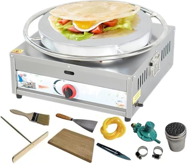 DSeenLeap Commercial Crepe Maker, Pancake Griddle, Large Hot Plate, Non-Stick Electric Griddle, Pancake Maker, Dough Distributor, Crepe Pan with Wooden Spatula