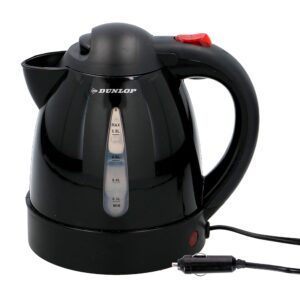 Dunlop Travel Kettle 24 V - Travel Kettle 0.8 L - Portable Kettle with Cigarette Lighter Plug - Thermal Protection and Dry Run Protection - for Tea, Coffee, Soup and Pasta - Black