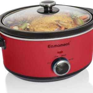 Eamoment 3.5 L, 200 W slow cooker with 3 heat settings and power indicator, dishwasher safe and with carrying handles, glass lid easy to clean (red)