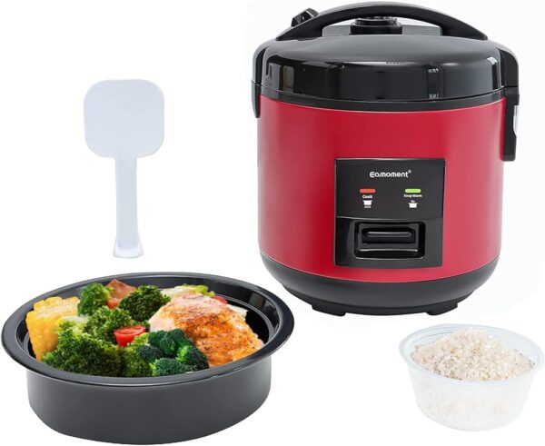 Eamoment Rice Cooker, 1 Litre Electric Steamer with Non-Stick Coating, for 1-5 People, Quick Preparation without Burning, with Warming Function, Steamer Insert, Rice Spoon and...