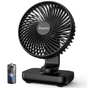 EasyAcc Table Fan, 4000 Battery Small USB Fan, Portable Rechargeable Base Fan with 4 Speeds for Camp, Office, Library and Home - Black