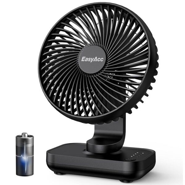 EasyAcc Table Fan, 4000 Battery Small USB Fan, Portable Rechargeable Base Fan with 4 Speeds for Camp, Office, Library and Home - Black