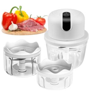 Electric Chopper with USB Connection, Mini Food Processor 100 ml, 250 ml, 300 ml, Electric Vegetable Cutter with 3 Sharp Blades, Multi-Chopper Garlic Press for Meat, Fruit,...