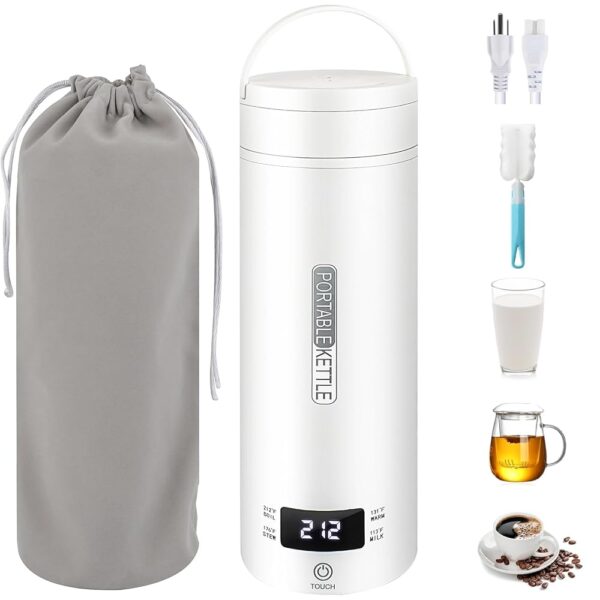 Electric Travel Kettle 500 ml, Portable Mini Kettle Made of 316 Stainless Steel Kettle Small with Automatic Shut-Off - Ideal for Tea, Coffee and Baby Milk (White)