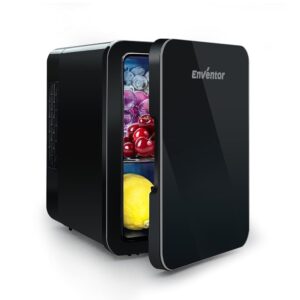 Enventor Mini Fridge 4 Litres, 6 Cans Mini Refrigerators for Bedroom, AC + 12V DC Power Cooler and Warmer, Portable Small Fridge for Car, Cosmetics, Drinks, Fruit, Black