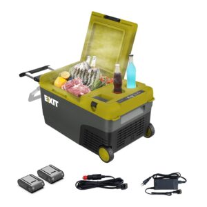 EXIT 20V Outdoor Mini Fridge EX100, Battery Operated Cooler from -20°C to 20°C, 12/24V DC and 100~240V AC, Ideal for Camping and BBQ Parties. Includes Two 4.0Ah Batteries.