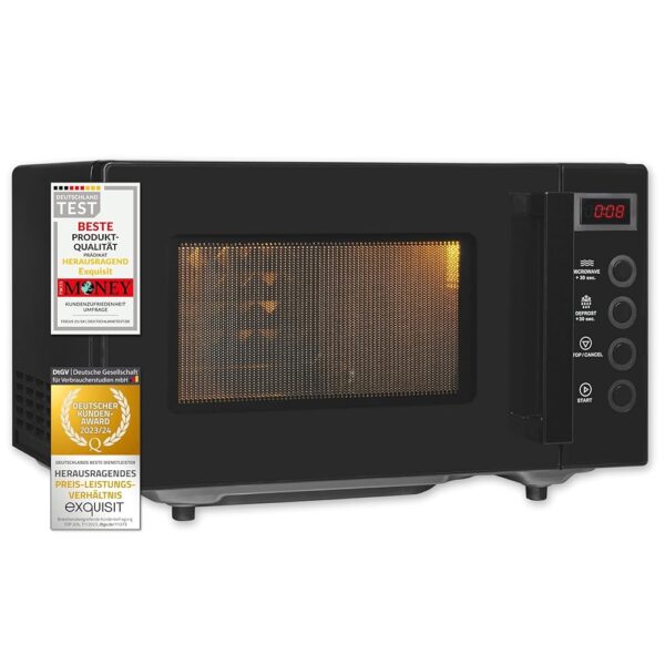 Exquisit Microwave MW7020-F-030DI Black Flatbed Microwave 700 Watt Timer 20 Litres Microwave Small and Space-Saving 5 Power Levels