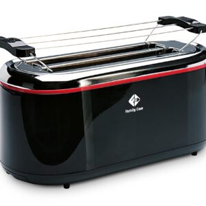 Family Care Toaster 4 Slices with Bun Attachment - Long Slot Toaster 4 Slices, 1300 W, 3 Functions, Stand, 7 Roasting Levels, Stainless Steel Housing, Crumb Drawer
