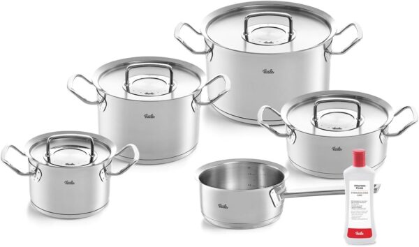 Fissler Original Profi Collection Stainless Steel Cooking Pot Set, 5 Pieces, Includes Metal Lid + Free Stainless Steel Care Induction [Exclusive to Amazon]