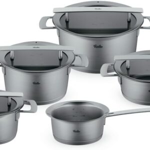 Fissler Phi Collection 5-Piece Stainless Steel Saucepan Set with Glass Lids (3 Saucepans, 1 Stewing Pan, 1 Saucepan) - Induction