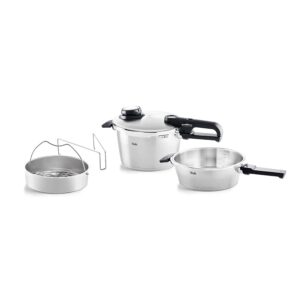 Fissler Vitavit Premium Pressure Cooker Set, 4 Pieces (4.5 L - Diameter 22 cm and Pressure Frying Pan 2.5 L - Diameter 22 cm) with Metal Lid, Insert - Induction