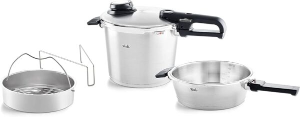 Fissler Vitavit Premium Pressure Cooker Set of 4 (6 L - Diameter 22 cm and Pressure Frying Pan 2.5 L - Diameter 22 cm) with Metal Lid Insert - Induction