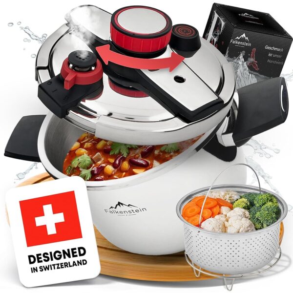 Flappenstein Pressure Cooker 6 L [This Month Includes Free Cooking Basket], Suitable for All Types of Cookers, Pressure Cooker with 2 Cooking Levels