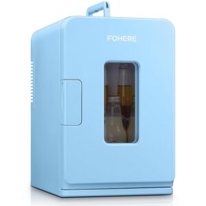 FOHERE 2-in-1 Mini Fridge, 15L Fridge for Room with Cooling and Heating Function, DC/AC for Cars, Offices and Dorm, Eco Low Noise Mode, for Cosmetics and Drinks (Blue)