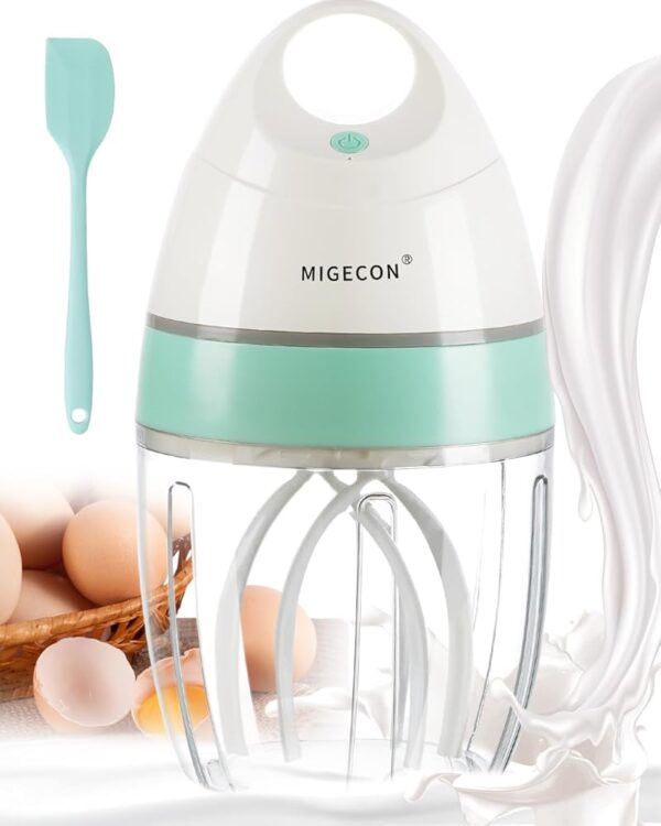 Food Processor Whisk, Portable Electric Kitchen Mixer, Cake Mixer, Milk Frother for Beating Eggs, Cream, Coffee and Hot Chocolate (White)