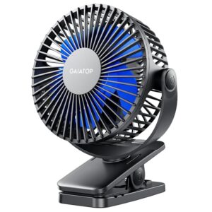 Gaiatop Portable Clip-on Fan Battery Operated Small Powerful USB Desk Fan 3 Speed Rechargeable Mini Desk Fan Black Blue (CF40)