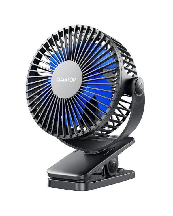 Gaiatop Portable Clip-on Fan Battery Operated Small Powerful USB Desk Fan 3 Speed Rechargeable Mini Desk Fan Black Blue (CF40)
